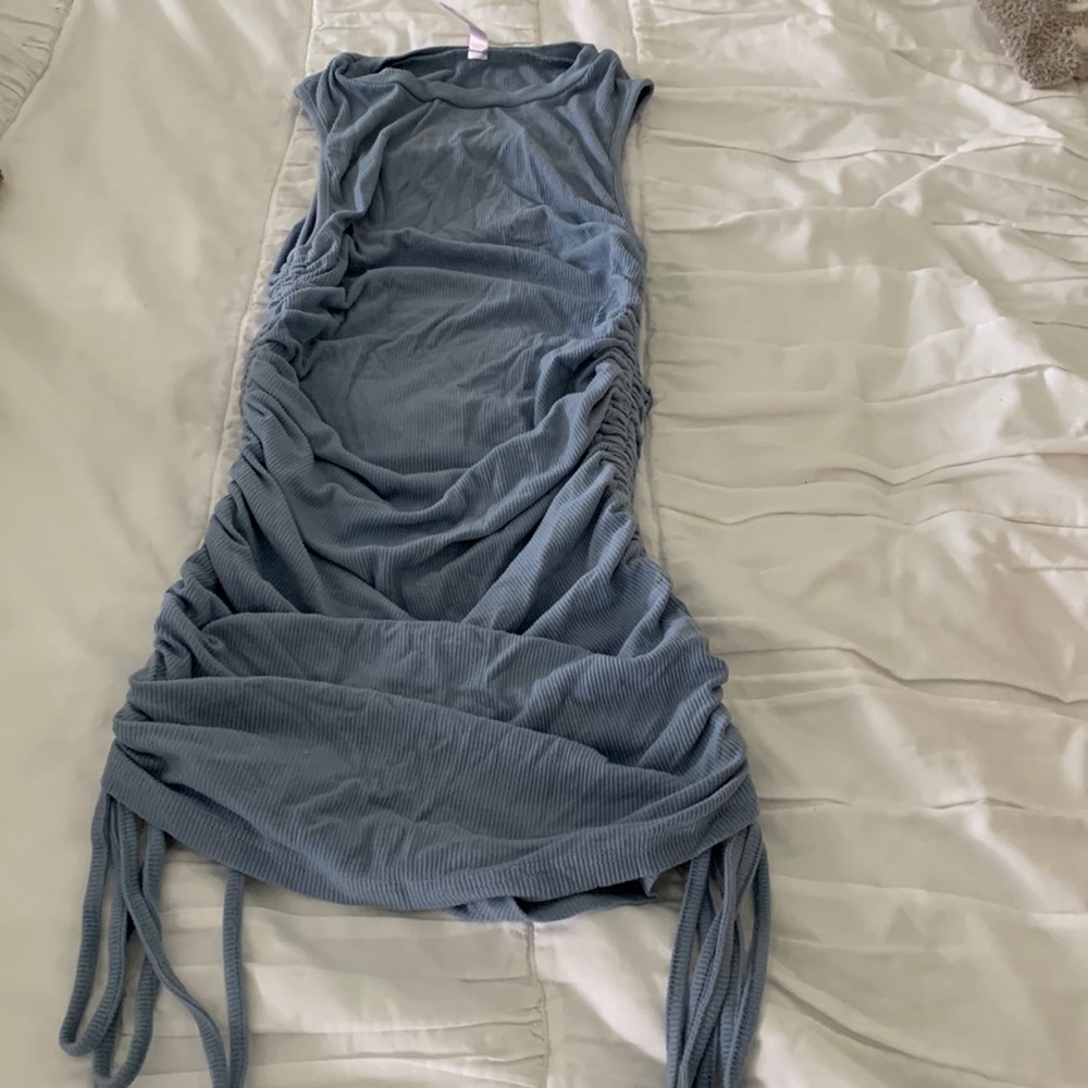 Blue scrunch tie mini dress!